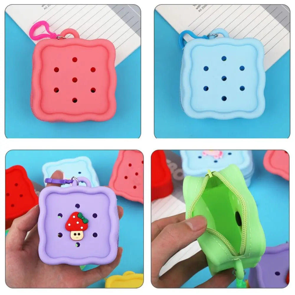 Mini portefeuille à trous en Silicone souple, porte-monnaie à fermeture éclair, porte-carte, sac d'argent pour femmes et filles, pochette de changement à fermeture éclair, sac de rangement organisateur - Tropibag