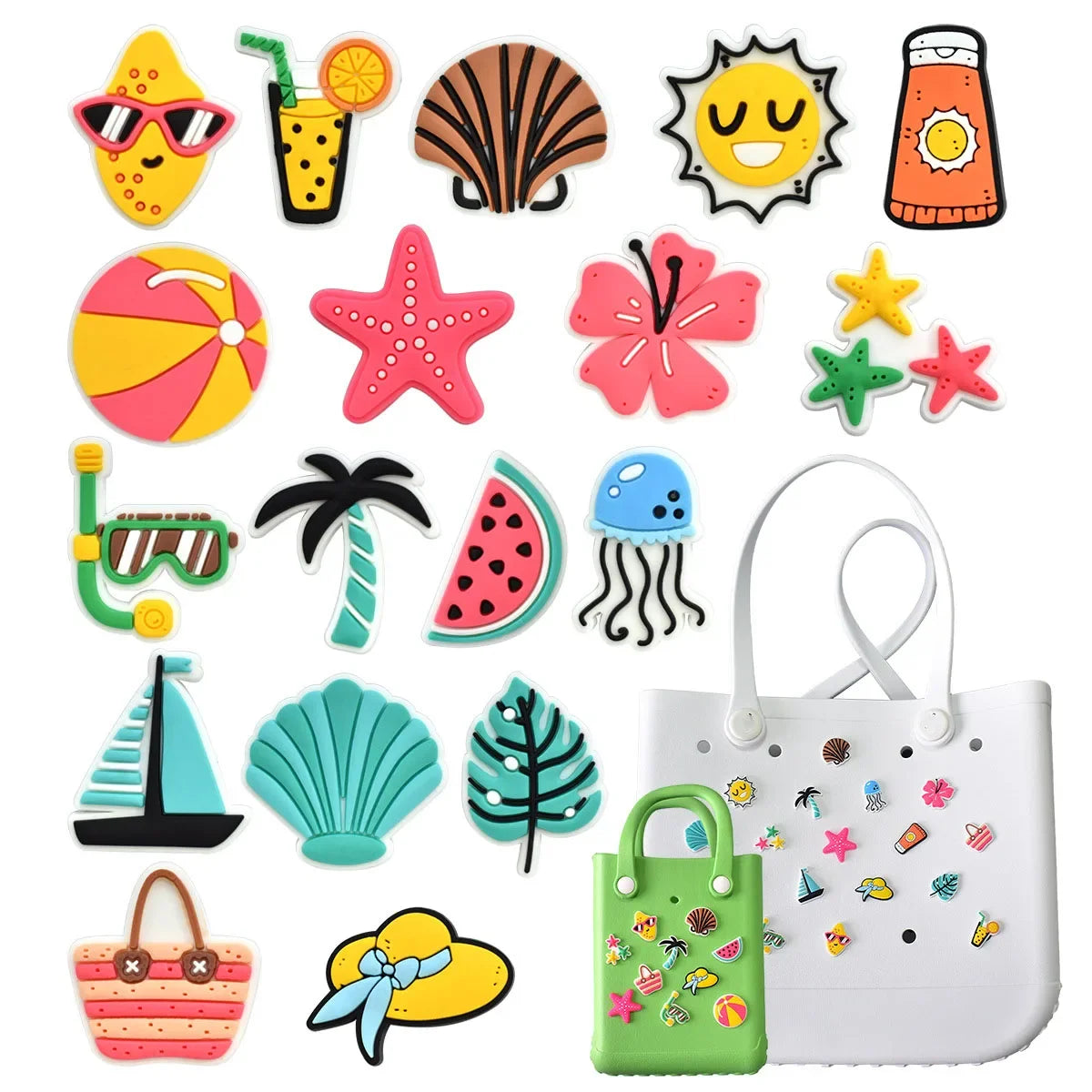 Boucles de Sac à Breloques de Plage , Accessoires de Bricolage, Tasse de Pastèque, Verre de Cocotier, 18 Pièces/Lot, Série d'Été - Tropibag